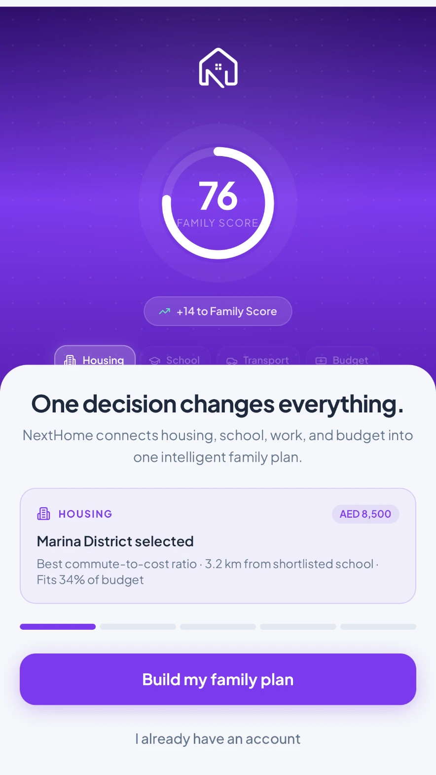 NextHome welcome screen